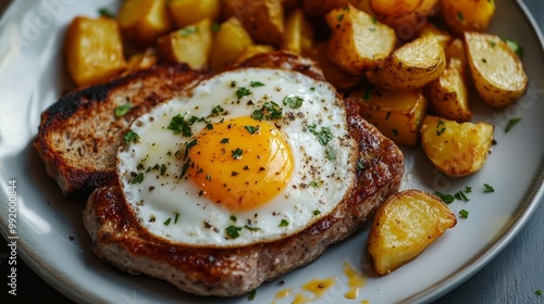 Scram eggs & meat w/ potat & toast photo