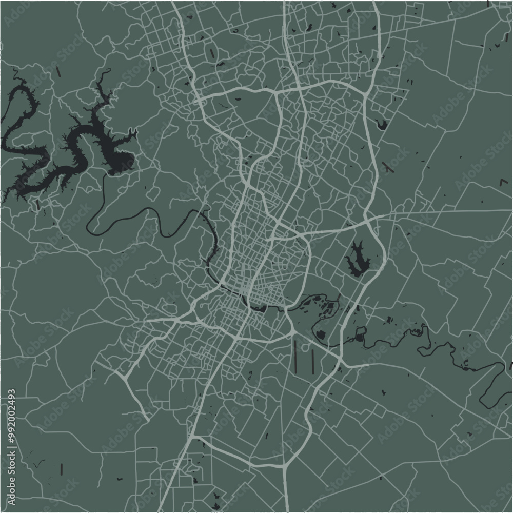 Map of Austin in Texas in a smooth dark style. Contains layered vector ...