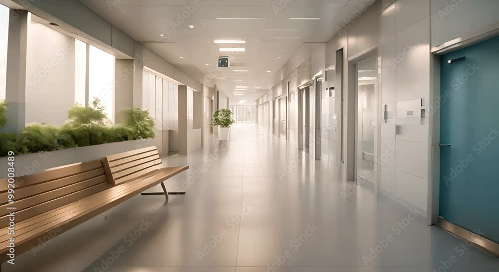 A hospital hallway with a bench in the middle 4k animation A hospital hallway with a bench in the middle 4k animation