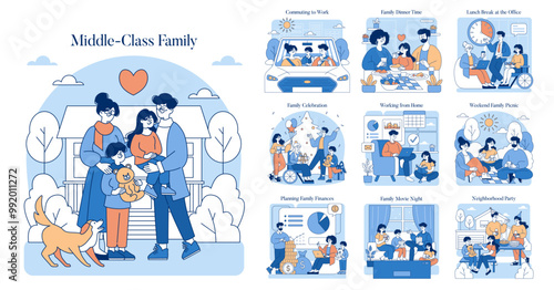 Middle Class Family. Flat Vector Illustration