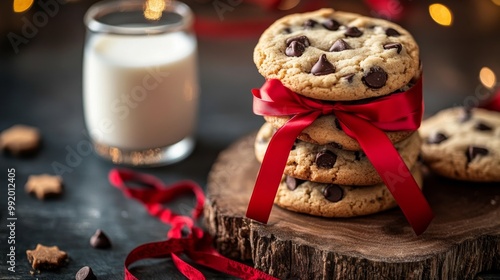 Cookies, ribbon, milk