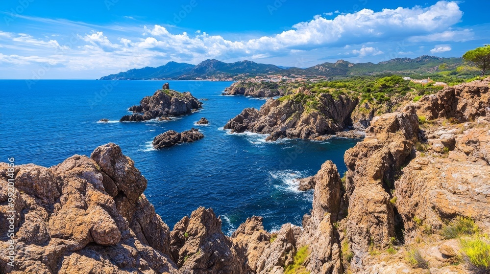 Fototapeta premium Creus Cape summer view with rock formations, Costa Brava, Spain.