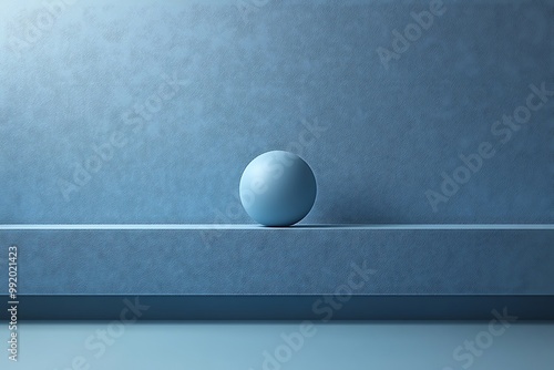 A blue sphere on a minimalist platform.