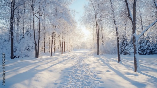 Icy wilderness of snowy woods.