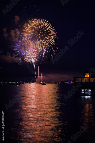 Obraz na płótnie Watching Fireworks Display From Aboard Boats in Lake - 4302 w salonie
