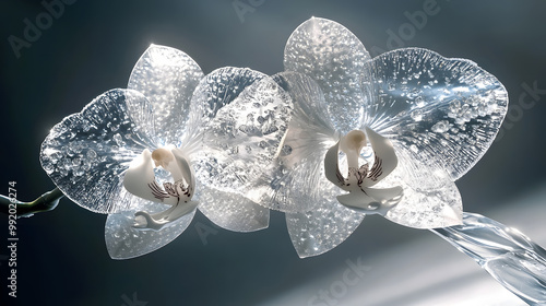 Diamond-Sparkling Crystal Orchid with Intricate Floral Engravings
