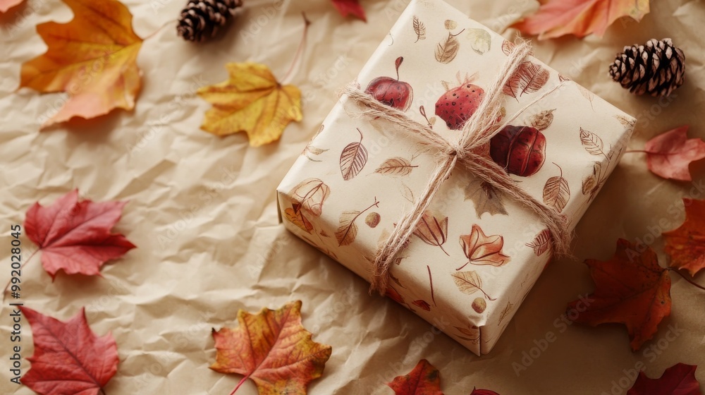 Autumn box on brown paper Autumn box on brown paper