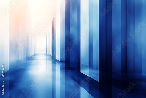 Abstract blue interior with light at the end of corridor