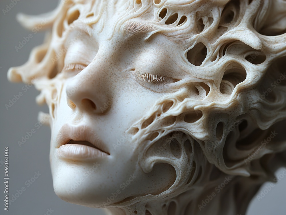 Abstract Sculpture of a Human Face with Intricate Details Abstract Sculpture of a Human Face with Intricate Details