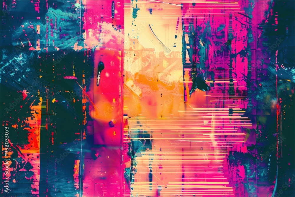 Seamless abstract distressed distortion composition featuring vibrant ...