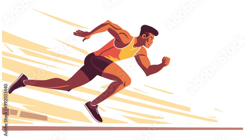 Track and field mixed race athlete performing. Flat design illustration