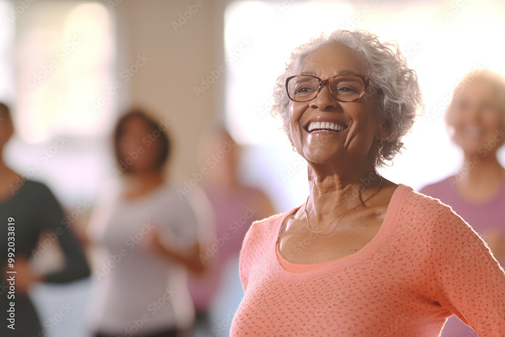 Happy Elderly Black Senior Woman Dancing in Group Fitness Dance Class with Women, Active Retirement Lifestyle, Happy Aging Happy Elderly Black Senior Woman Dancing in Group Fitness Dance Class with Women, Active Retirement Lifestyle, Happy Aging