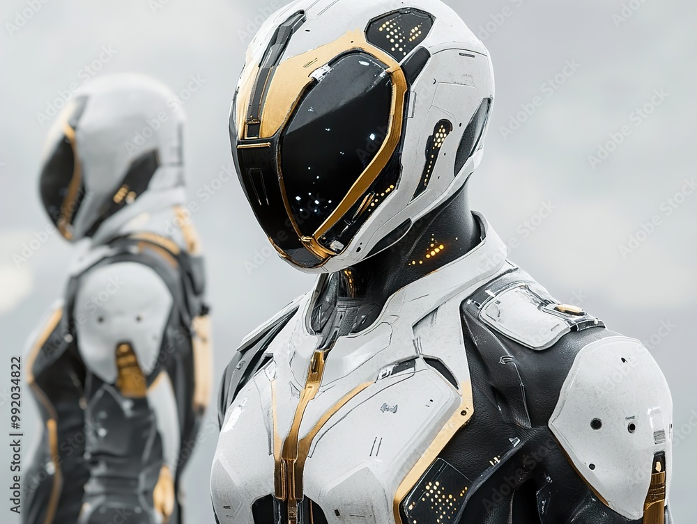Futuristic Space Suit Design: White and Gold Armor Concept Futuristic Space Suit Design: White and Gold Armor Concept