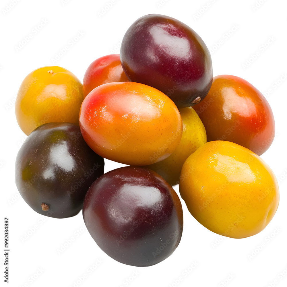 Stone Fruits - Jujube. A group of Jujube fruits in varying shades of ripeness, isolated on transparent backdrop. Stone Fruits - Jujube. A group of Jujube fruits in varying shades of ripeness, isolated on transparent backdrop.