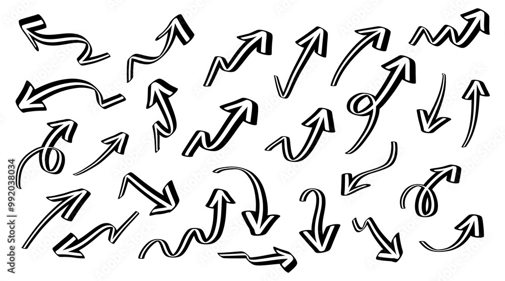 Hand drawn arrows collection Set simple flat arrows isolated on white background. Arrow mark icons and arrow paint. Stock vector. EPS10. Hand drawn arrows collection Set simple flat arrows isolated on white background. Arrow mark icons and arrow paint. Stock vector. EPS10.