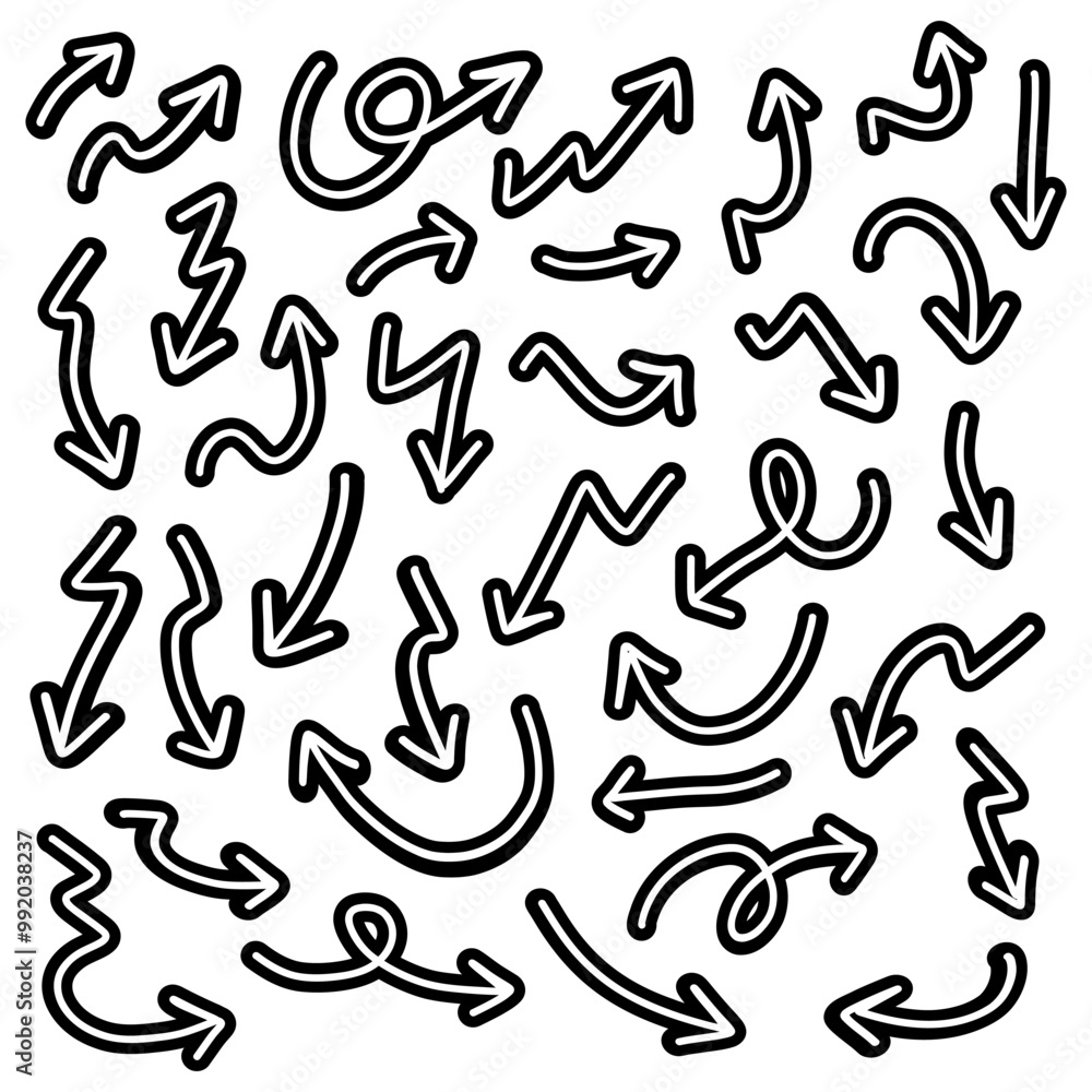 Hand drawn arrows collection Set simple flat arrows isolated on white background. Arrow mark icons and arrow paint. Stock vector. EPS10. Hand drawn arrows collection Set simple flat arrows isolated on white background. Arrow mark icons and arrow paint. Stock vector. EPS10.