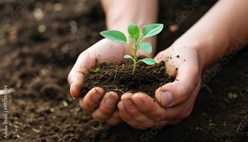 Nurturing connection between hands and fertile soil, symbolizing growth and life