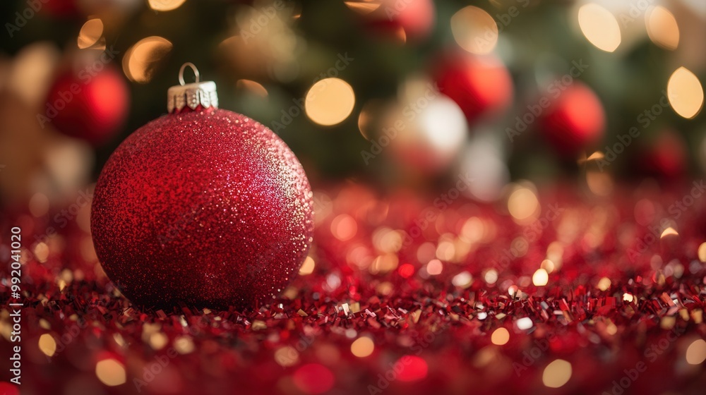 A red ornament sits on a red background A red ornament sits on a red background