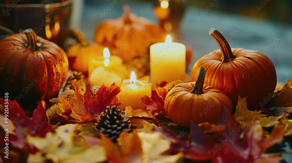 Cozy Autumn Ambiance with Candles and Pumpkins Cozy Autumn Ambiance with Candles and Pumpkins