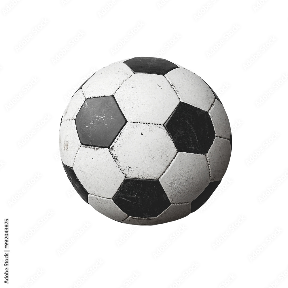 Fototapeta premium Classic soccer ball with black and white hexagonal pattern on transparent background