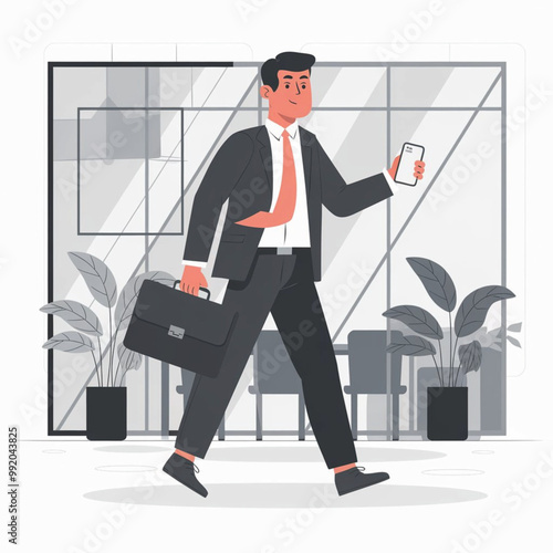 Businessman walking Flat vector illustration