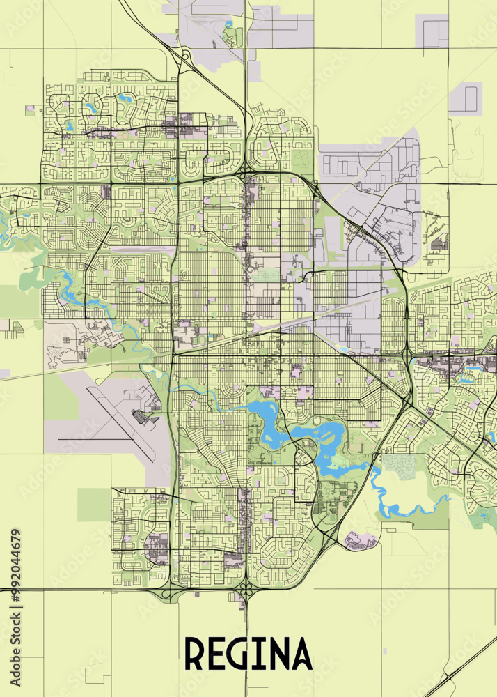 Obraz premium Regina, Saskatchewan, Canada artistic map poster