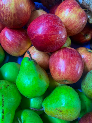 colorful South American fruits and vegetables, tubers, red, yellow, green, banana, potato, fruit