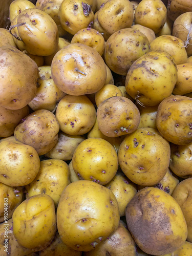 colorful South American fruits and vegetables, tubers, red, yellow, green, banana, potato, fruit