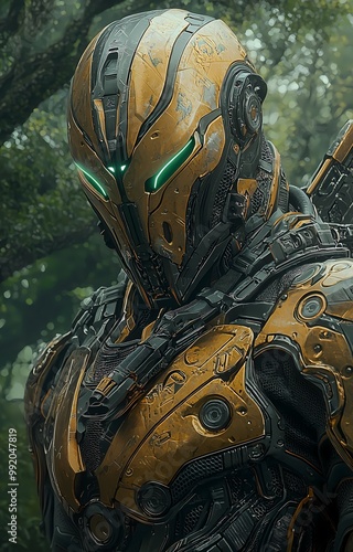Futuristic Warrior in a High-Tech Battle Suit