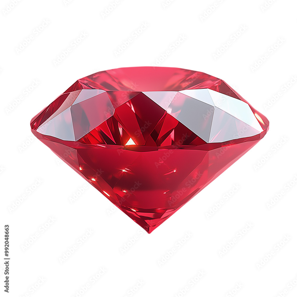 Faceted ruby gemstone with radiant cut isolated on transparent background Faceted ruby gemstone with radiant cut isolated on transparent background