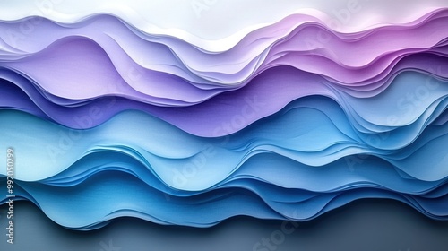 A high-resolution, minimalist abstract background featuring fluid waves of vibrant colors in shades of blue and purple. 