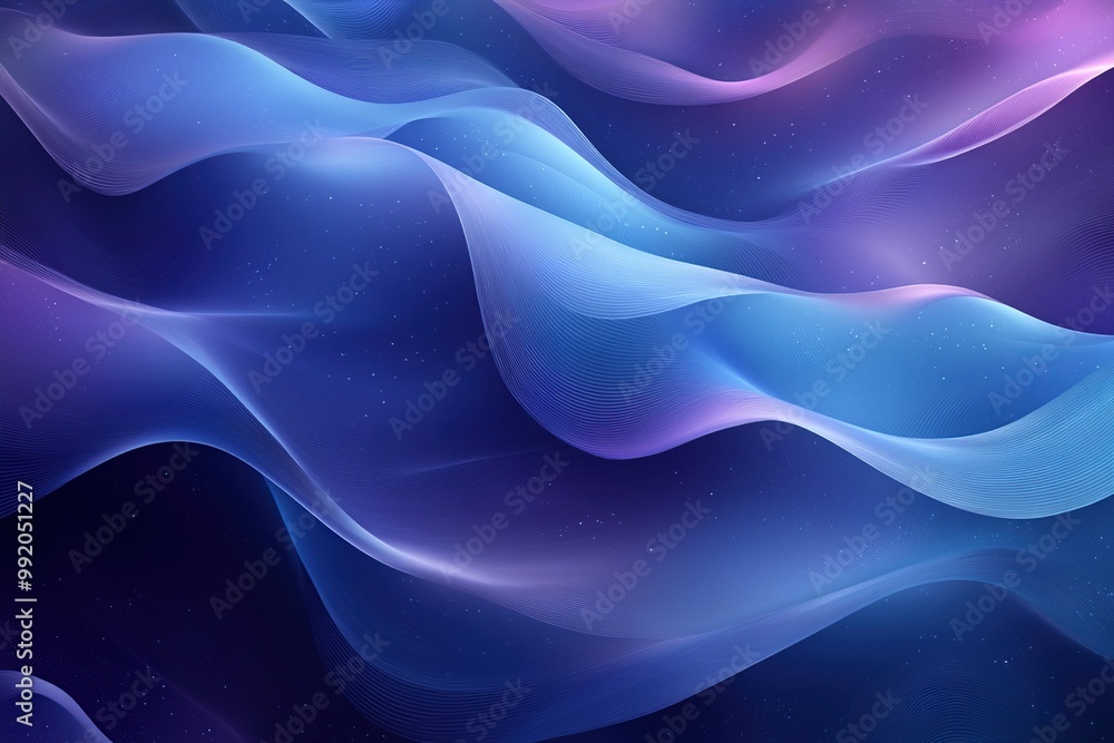 Obraz premium A high-resolution, minimalist abstract background featuring fluid waves of vibrant colors in shades of blue and purple.