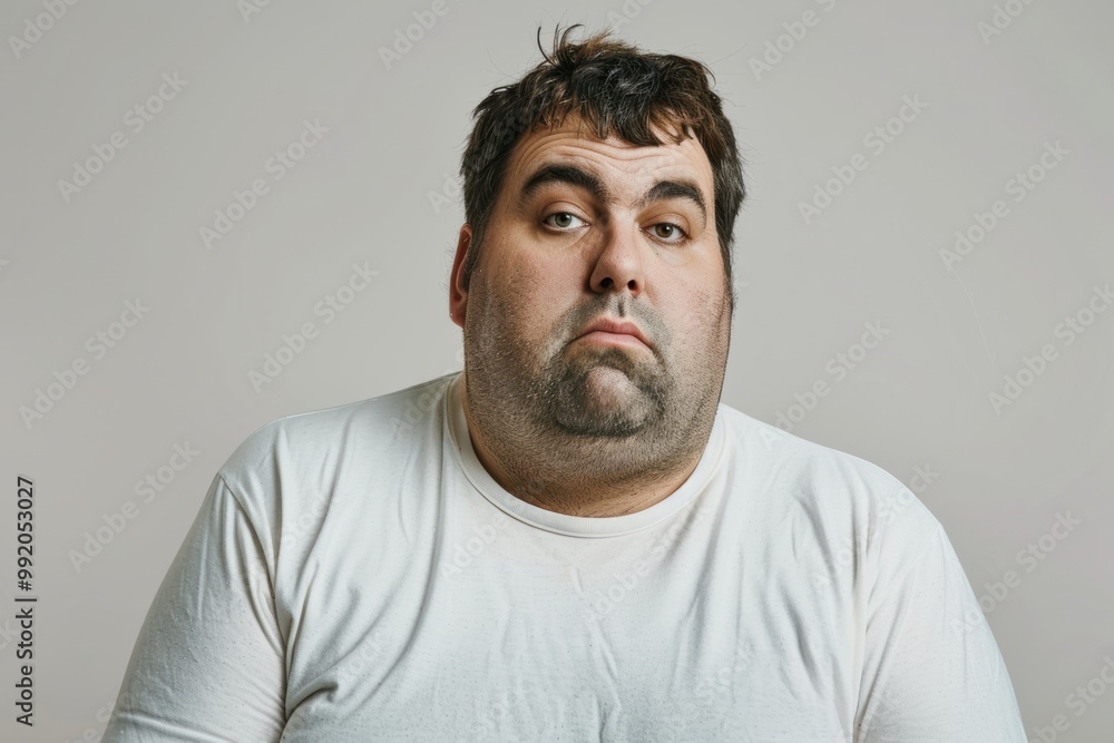 Fototapeta premium Overweight man with funny expression trying to lose weight at the gym.