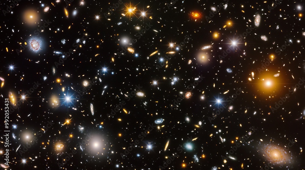 Fototapeta premium Cosmic tapestry adorned with twinkling stars, a celestial backdrop where galaxies dance in the vast expanse of space.