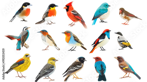 assorted colorful birds set for wildlife diversity isolated on transparent background 