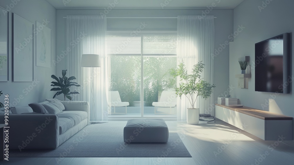 Fototapeta premium Minimalist, scandinavian interior design of modern living room