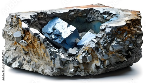 Elegant silver galena nugget showcasing pure ore with natural lead and silver sulfide mineral properties on a clean white background