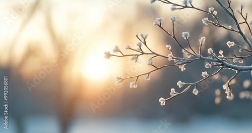 Wallpaper Mural Close-up View of Beautiful Snowflakes on Frosty Branches During Winter Sunrise - Perfect for Seasonal Art Prints, Cards, and Posters Torontodigital.ca