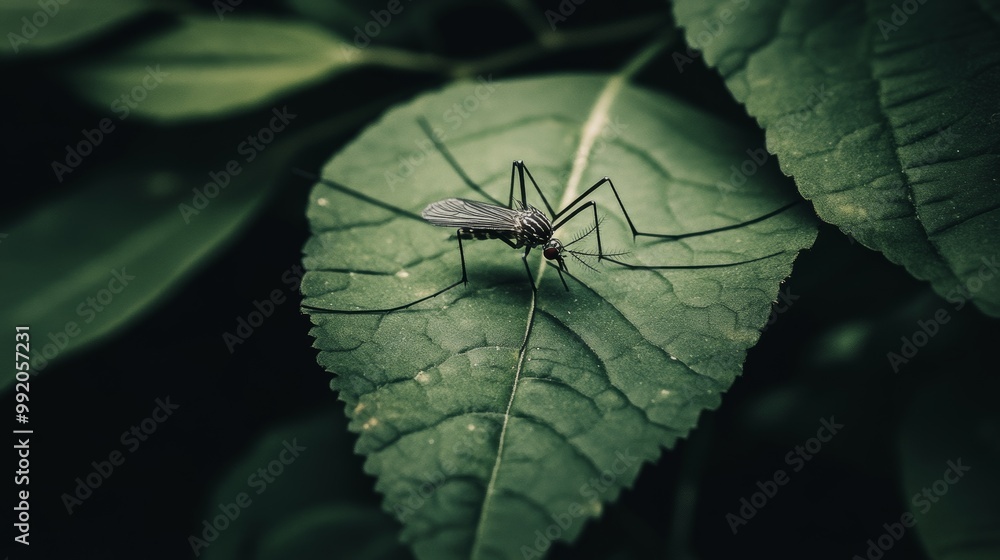 Disease-Bearing Insect: Mosquito Macro Shot Against Blurred Rainforest Background