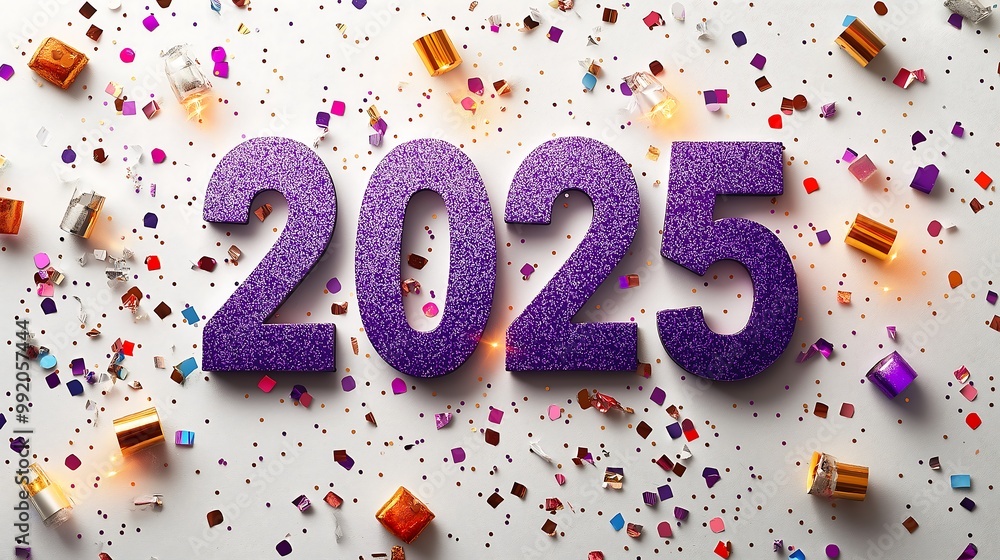 Modern and simple New Year celebration concept with purple text saying Modern and simple New Year celebration concept with purple text saying