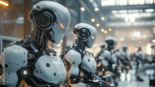 A Line of Advanced Humanoid Robots in an Industrial Setting