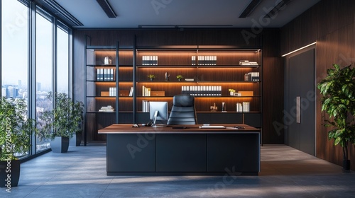 Wallpaper Mural Modern office storage unit with a sleek design and open shelving Torontodigital.ca