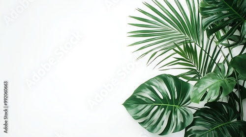 Exotic green tropical summer plant palm leaves branch isolated