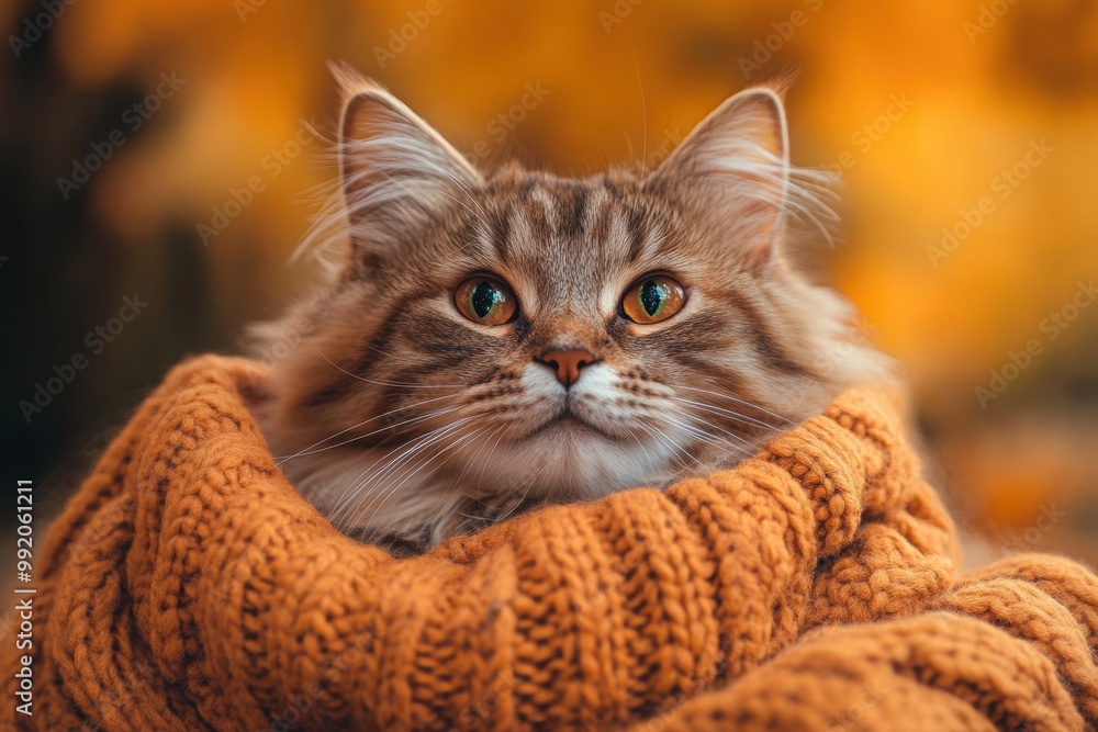 custom made wallpaper toronto digitalcapture the essence of fall with a fluffy cat in a cozy sweater for a seasonal banner design