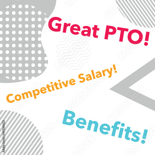 Hiring Company Benefits Graphic Social Media Image Vector Template, Now Hiring, Apply Now, Reasons to Apply, Great PTO, Business, Benefits, LinkedIn,  - Editable template