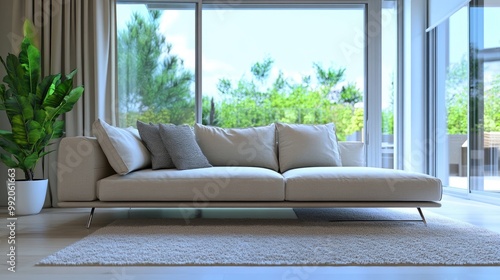 Modern sofa with a chaise lounge, photo