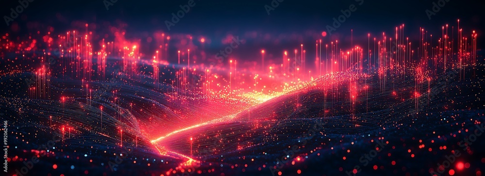 Fototapeta premium Fiber optic cables converging with wireless towers