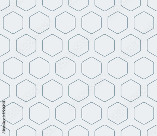 Background with hexagon pattern. Cadet blue color on matching background. Rounded hexagons mosaic cells with padding. Large hexagon shapes. Seamless pattern. Tileable vector illustration.