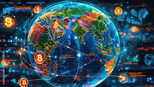 Glowing Blockchain Network Encircling the Earth: A Global Digital Revolution