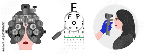 Ophthalmology eye testing. Pneumotonometer. Eye examination 